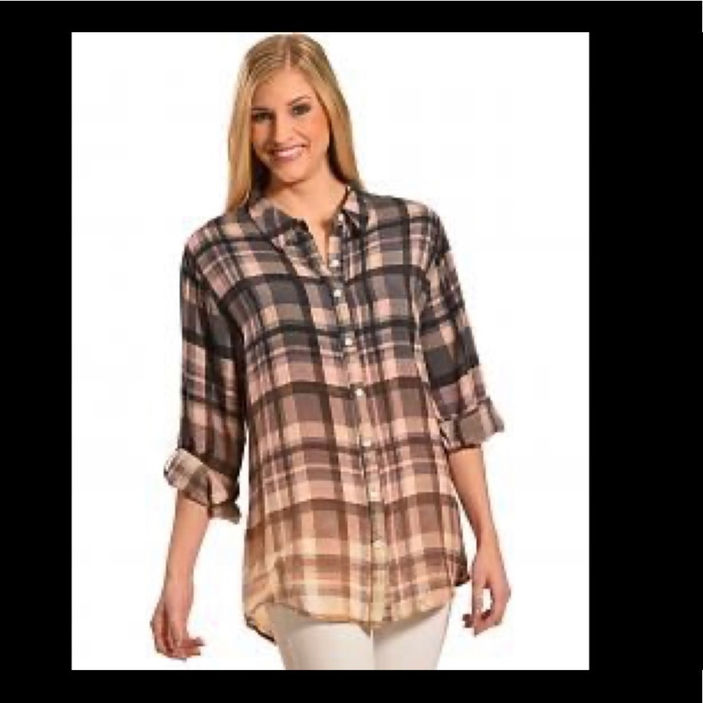 Boho Jane Woodstock Plaid Ombré Shirt Green​​​​​​​​​​